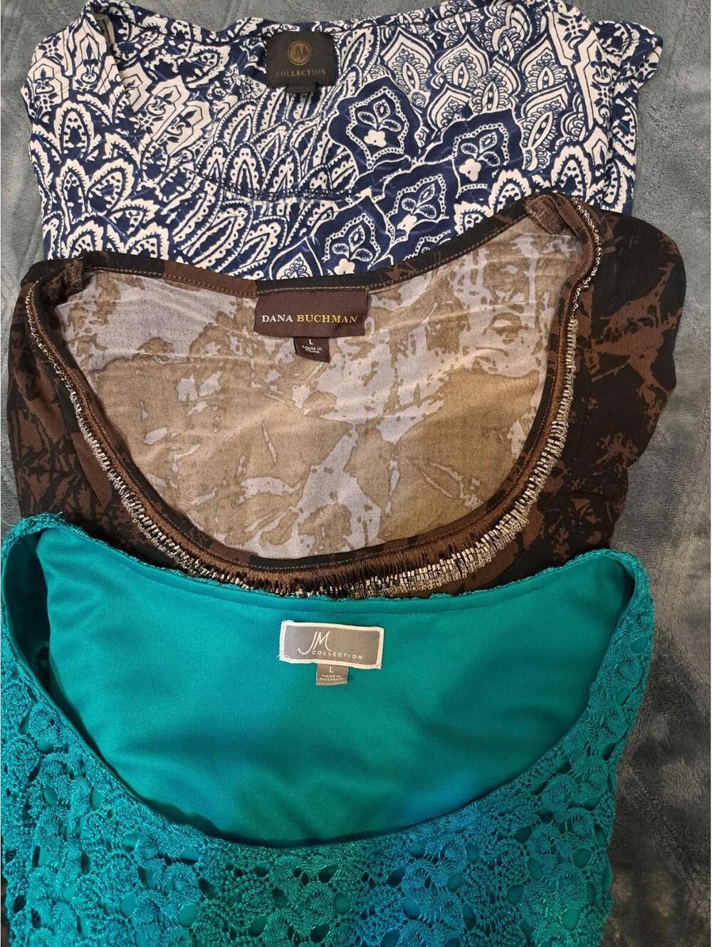 3 Lots Of Dana Buchman, JM Collection Blouse Womens L Stretch 3/4 Sleeve Casual